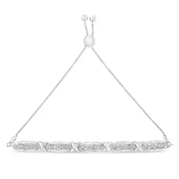 Round-Cut Diamond X & Tapered Bar Miracle-Set Bolo Bracelet - Silver