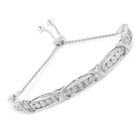 Round-Cut Diamond X & Tapered Bar Miracle-Set Bolo Bracelet - Silver