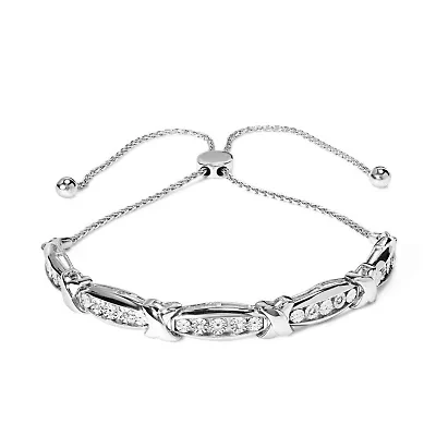 .925 Sterling Silver 1/10 Cttw Diamond X Link Bolo Bracelet