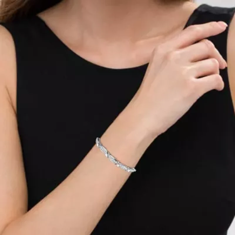 .925 Sterling Silver 1/10 Cttw Diamond X Link Bolo Bracelet