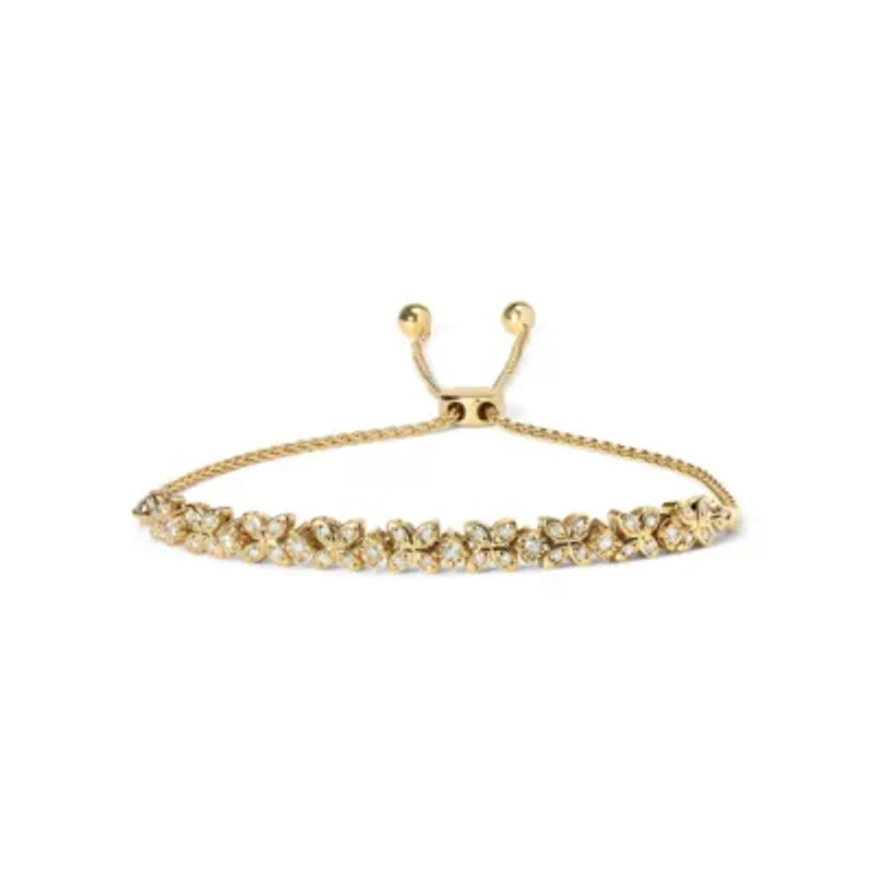 18K Yellow Gold Plated Silver 1/4 Cttw Diamond Marquise Shaped Link Bolo Bracelet