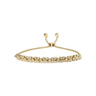 18K Yellow Gold Plated Silver 1/4 Cttw Diamond Marquise Shaped Link  Bolo Bracelet