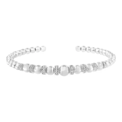 Silver 1/ Cttw Diamond Rondelle Graduated Ball Bead Cuff Bangle Bracelet