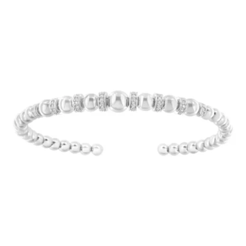 Silver 1/ Cttw Diamond Rondelle Graduated Ball Bead Cuff Bangle Bracelet