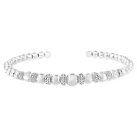 Silver 1/ Cttw Diamond Rondelle Graduated Ball Bead Cuff Bangle Bracelet