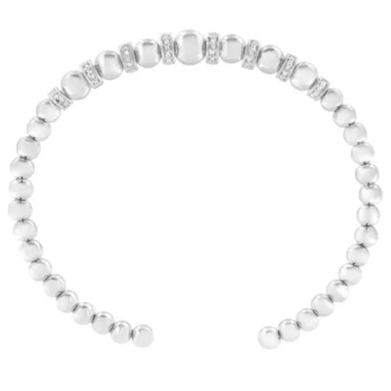 Silver 1/ Cttw Diamond Rondelle Graduated Ball Bead Cuff Bangle Bracelet