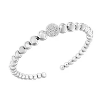 Silver 1/6 Cttw Diamond Rondelle Graduated Ball Bead Cuff Bangle Bracelet