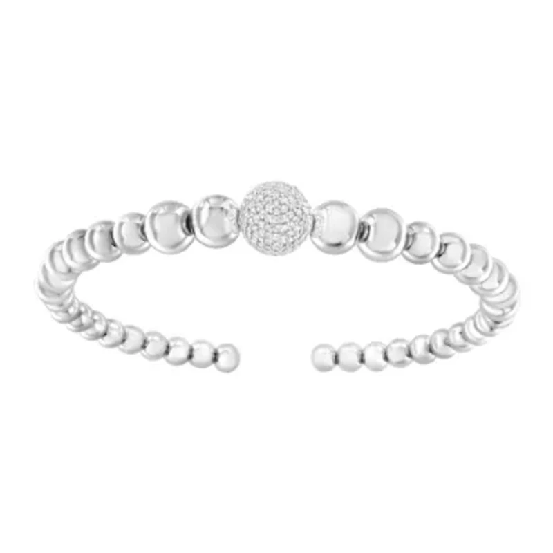 Silver 1/6 Cttw Diamond Rondelle Graduated Ball Bead Cuff Bangle Bracelet