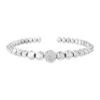 Silver 1/6 Cttw Diamond Rondelle Graduated Ball Bead Cuff Bangle Bracelet