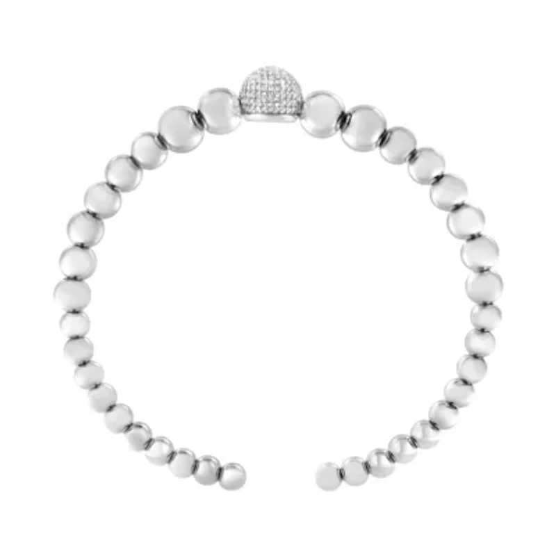 Silver 1/6 Cttw Diamond Rondelle Graduated Ball Bead Cuff Bangle Bracelet