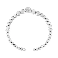 Silver 1/6 Cttw Diamond Rondelle Graduated Ball Bead Cuff Bangle Bracelet