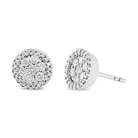 14K White Gold 1.0 Cttw Diamond Cluster Button Stud Earrings