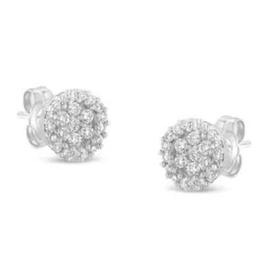 14K White Gold 1/2 Ct BrilliantDiamond Halo-Style Cluster Button Stud Earrings