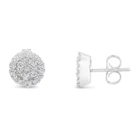 14K White Gold 1/2 Ct BrilliantDiamond Halo-Style Cluster Button Stud Earrings