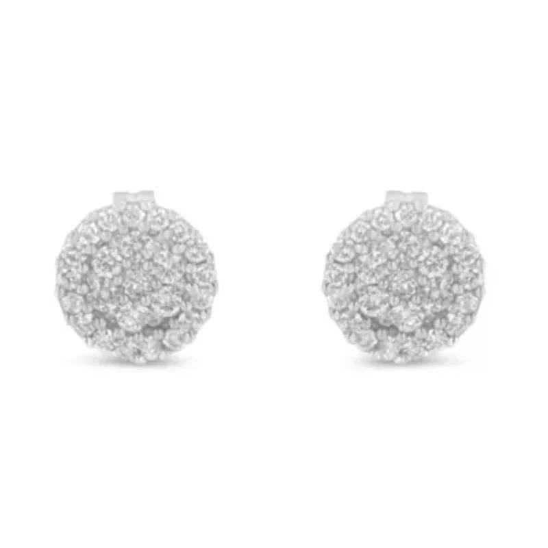 14K White Gold 1/2 Ct BrilliantDiamond Halo-Style Cluster Button Stud Earrings