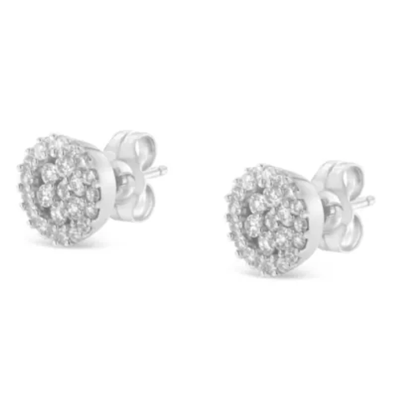 14K White Gold 1/2 Ct BrilliantDiamond Halo-Style Cluster Button Stud Earrings