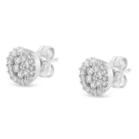 14K White Gold 1/2 Ct BrilliantDiamond Halo-Style Cluster Button Stud Earrings