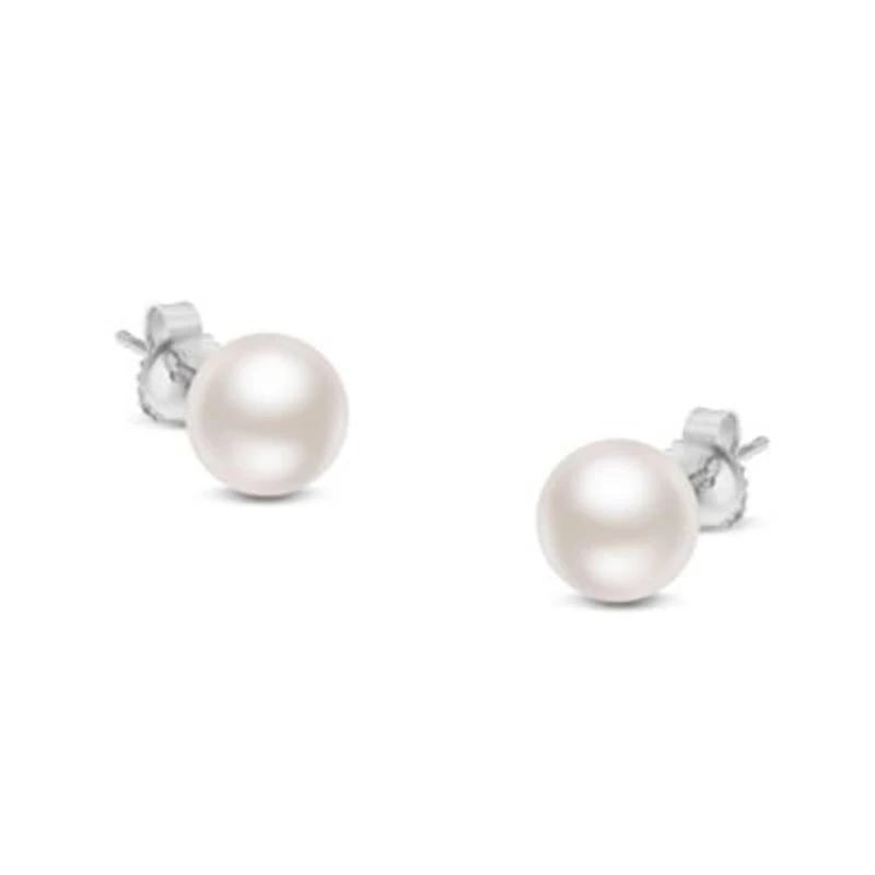 14K White Gold White 6.0-6.5MM Saltwater Akoya Cultured Pearl Stud Earrings