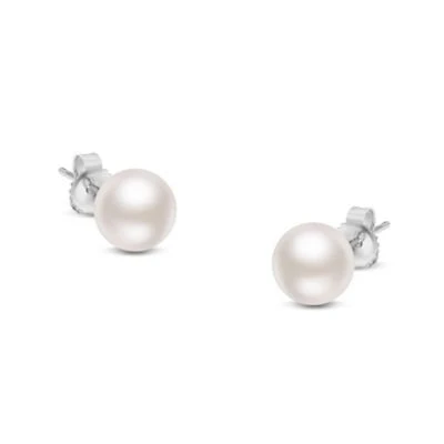 14K White Gold White 6.0-6.5MM Saltwater Akoya Cultured Pearl Stud Earrings