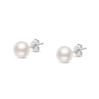 14K White Gold White 7.0-7.5MM Saltwater Akoya Cultured Pearl Stud Earrings