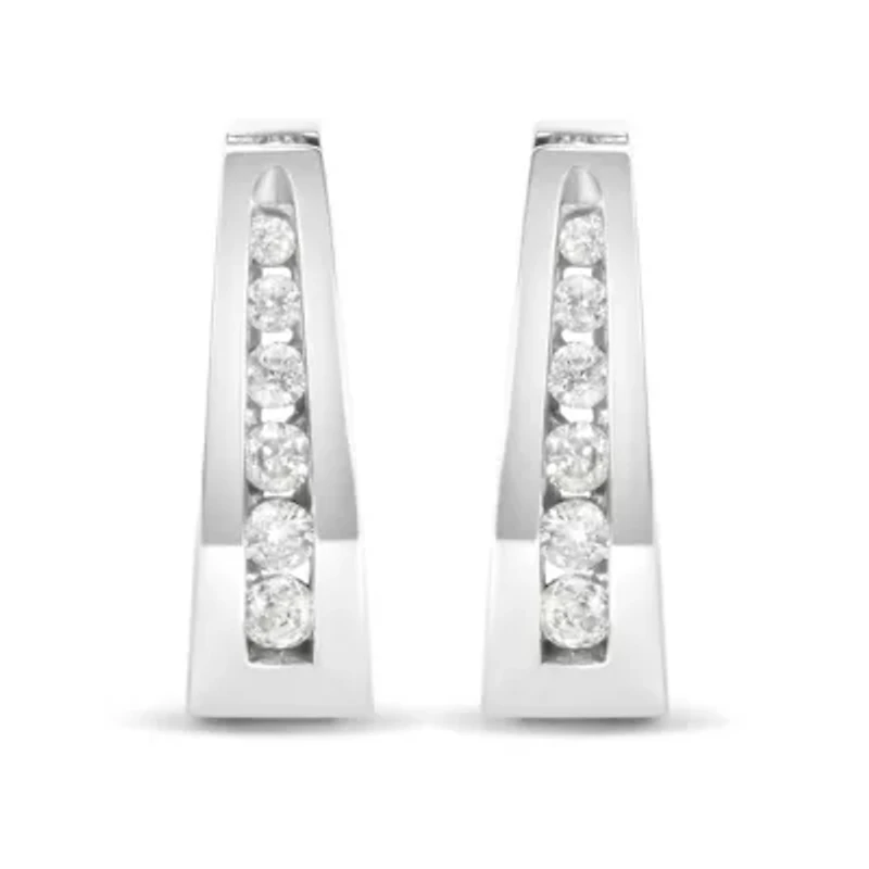 14k White Gold 1/4 Ct Channel- Diamond Hoop Earrings