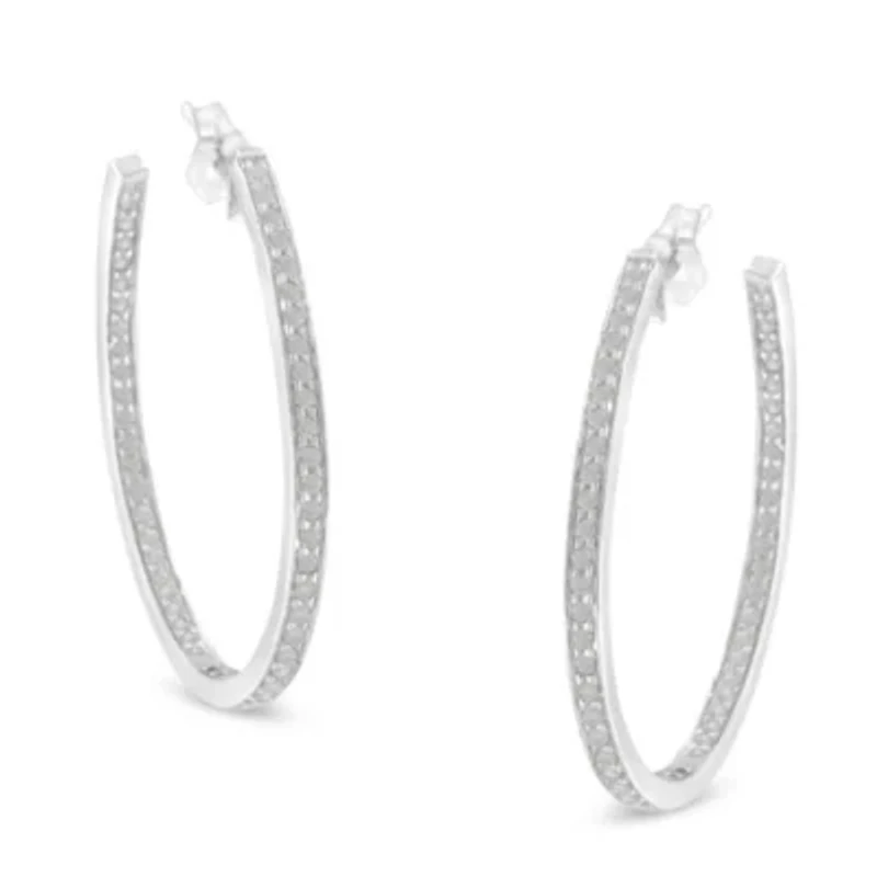 10k White Gold 1 Ct Diamond Inside-Out Hoop Earrings