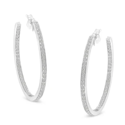 10k White Gold 1 Ct Diamond Inside-Out Hoop Earrings