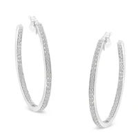 10k White Gold 1 Ct Diamond Inside-Out Hoop Earrings