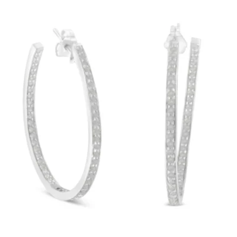10k White Gold 1 Ct Diamond Inside-Out Hoop Earrings