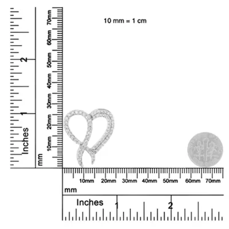 .925 Sterling Silver 1 cttw Diamond Heart and Ribbon 18" Pendant Necklace - 18"