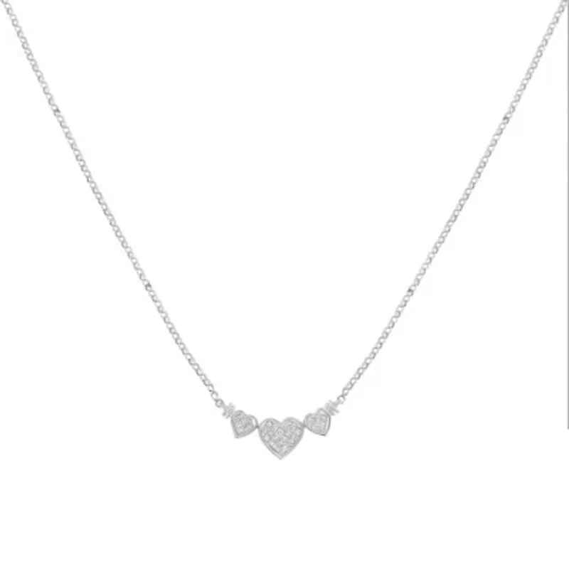 14K White Gold 1.0 Cttw Diamond Three Heart 18" Statement Pendant Necklace