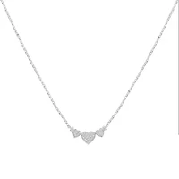 14K White Gold 1.0 Cttw Diamond Three Heart 18" Statement Pendant Necklace