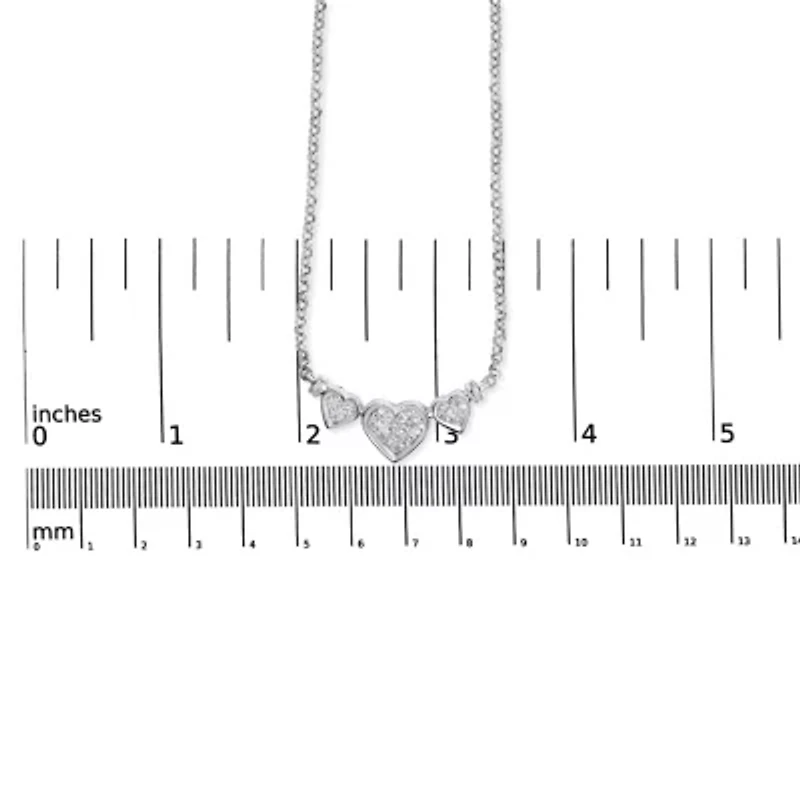 14K White Gold 1.0 Cttw Diamond Three Heart 18" Statement Pendant Necklace