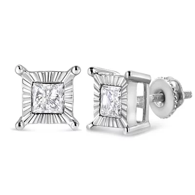 Silver Ct Miracle Princess Solitaire Stud Earrings