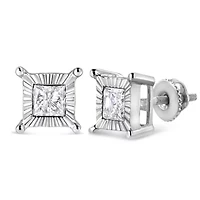Silver Ct Miracle Princess Solitaire Stud Earrings