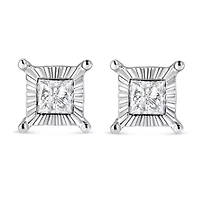 Silver Ct Miracle Princess Solitaire Stud Earrings