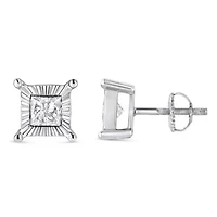 Silver Ct Miracle Princess Solitaire Stud Earrings