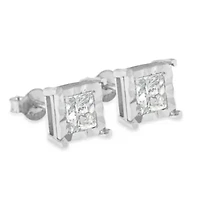 Silver Ct Miracle Princess Solitaire Stud Earrings