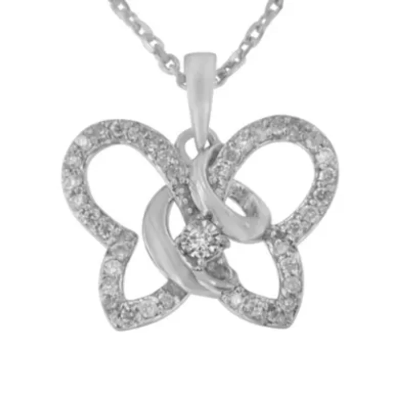 .925 Sterling Silver 1/4 cttw Prong-Set Diamond Butterfly 18" Pendant Necklace
