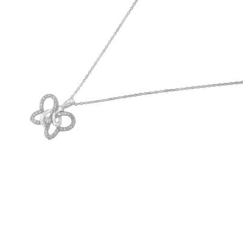 .925 Sterling Silver 1/4 cttw Prong-Set Diamond Butterfly 18" Pendant Necklace