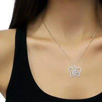 .925 Sterling Silver 1/4 cttw Prong-Set Diamond Butterfly 18" Pendant Necklace