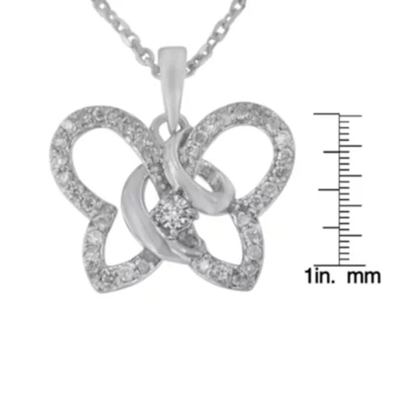 .925 Sterling Silver 1/4 cttw Prong-Set Diamond Butterfly 18" Pendant Necklace