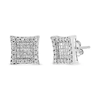 14K White Gold 1.00 Cttw Diamond Square Stud Earrings