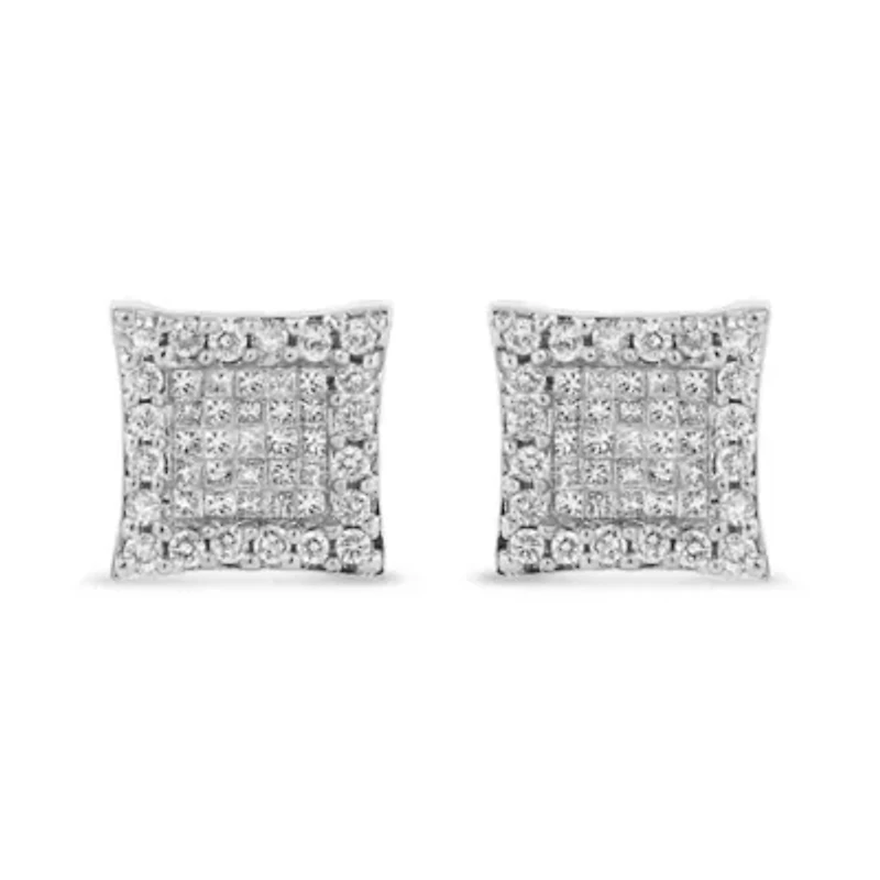 14K White Gold 1.00 Cttw Diamond Square Stud Earrings