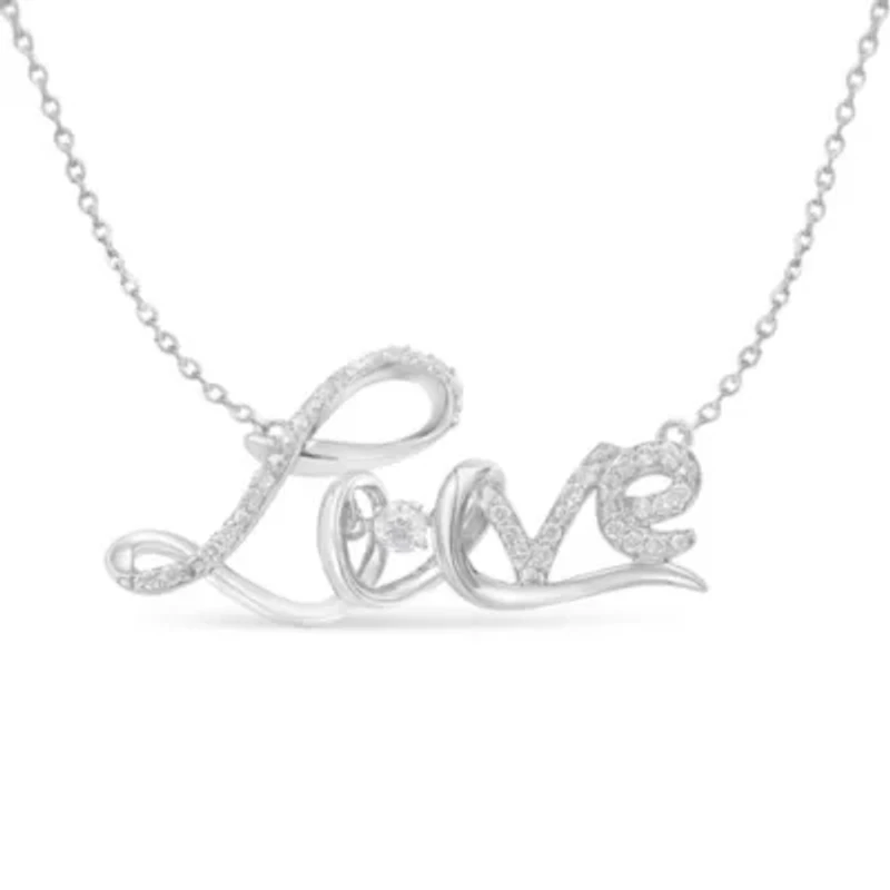 .925 Sterling Silver 1/4 Cttw Diamond Cursive "Love" 18" Pendant Necklace