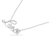 .925 Sterling Silver 1/4 Cttw Diamond Cursive "Love" 18" Pendant Necklace