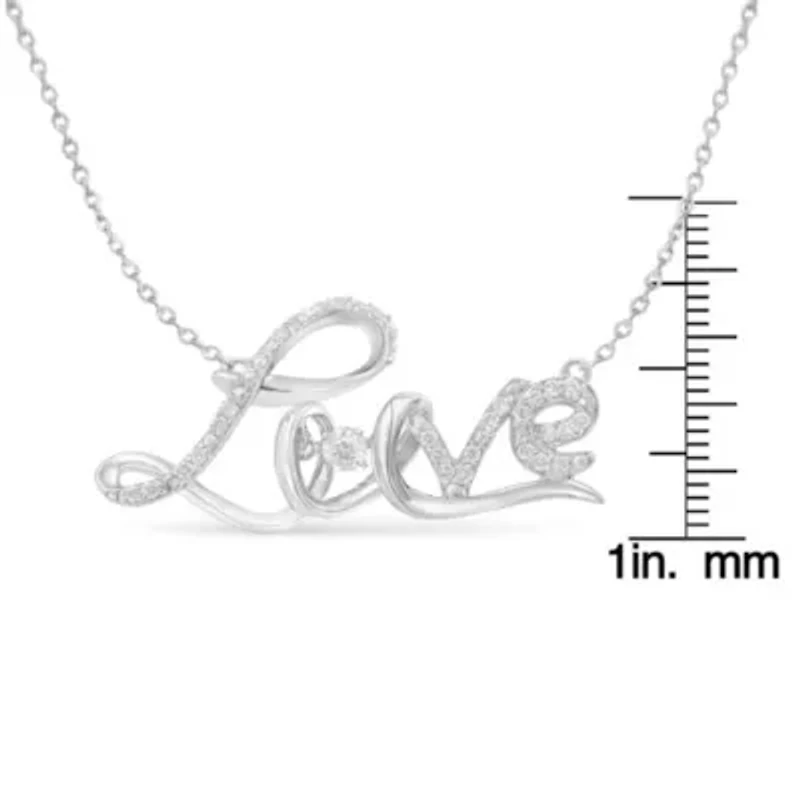 .925 Sterling Silver 1/4 Cttw Diamond Cursive "Love" 18" Pendant Necklace