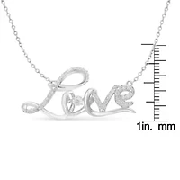 .925 Sterling Silver 1/4 Cttw Diamond Cursive "Love" 18" Pendant Necklace