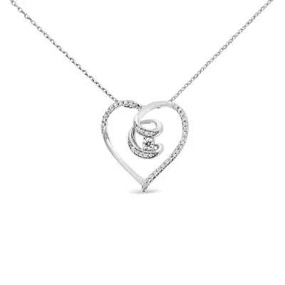 Silver 1/4 Cttw Diamond Open Heart Twisted Awareness Ribbon 18" Pendant Necklace