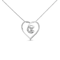 Silver 1/4 Cttw Diamond Open Heart Twisted Awareness Ribbon 18" Pendant Necklace
